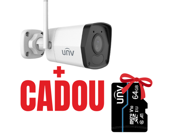 Camera unv wifi ip 2mp smart ir 30m lentila 2.8mm ip67 slot card microfon integrat + cadou card memorie 64gb