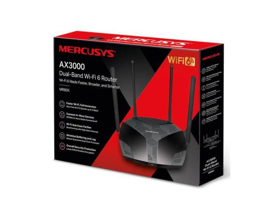 Router wireless gigabit mercusys mr80x ax3000, wi-fi 6, dual-band 574 + 2402 mbps, negru, 2 image