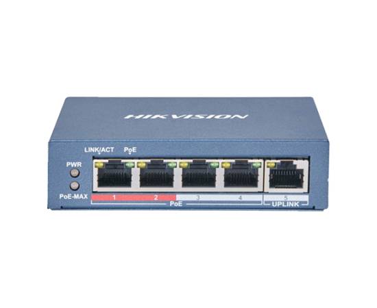 Switch 4 porturi 100 mb poe, 1 port uplink rj45 100 mb, smart management - hikvision ds-3e1105p-ei-m