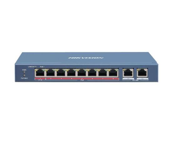 Switch 8 porturi poe 10/100 mbps + 2 porturi gigabit sfp poe hikvision - ds-3e1310hp-ei