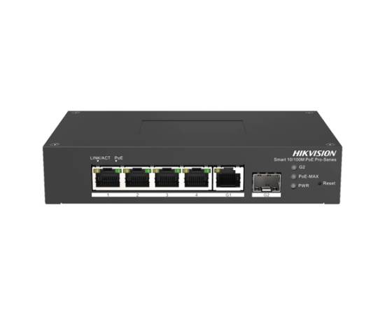 Switch smart managed 4 porturi, 1 port gigabit sfp, 1 port gigabit rj45 - hikvision ds-3t1306p-si-hs