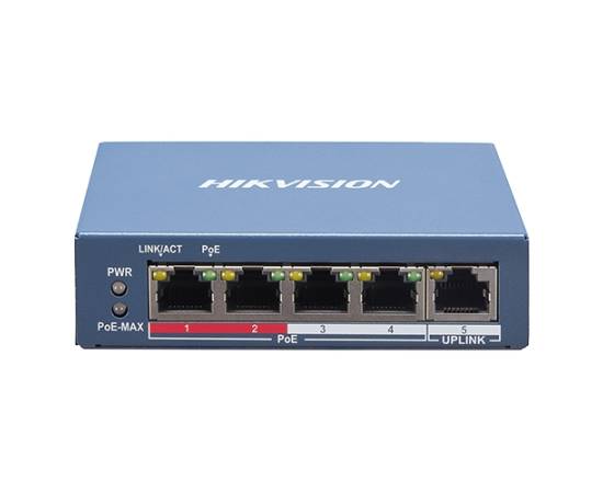 Switch 4 porturi poe, 1 port uplink rj45, smart management - hikvision ds-3e1105p-ei