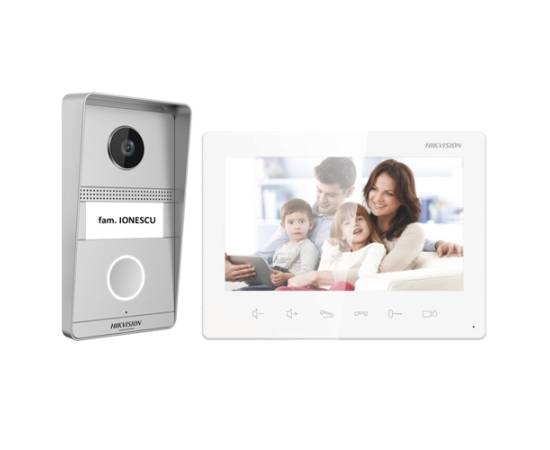 Kit videointerfon analogic 7inch, camera 2mp, conectare 2 fire - hikvision ds-kis101-p(s)