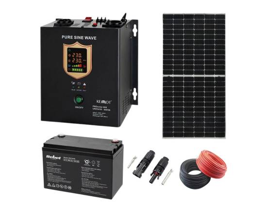 Sistem fotovoltaic 500w hibrid consum propriu din retea cu incarcare automata si baterie gel 100a inclusa