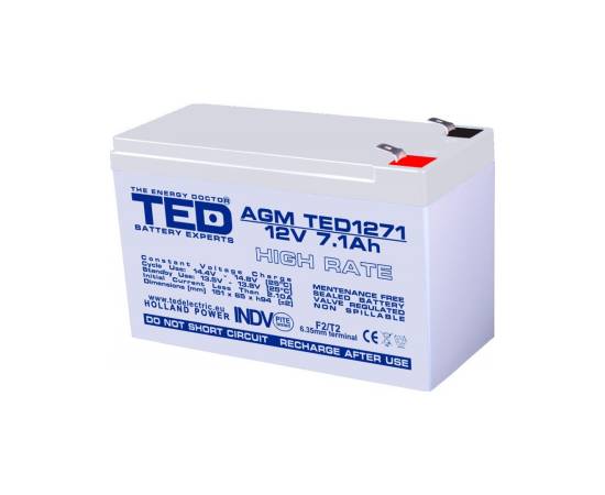 Acumulator agm vrla 12v 7,1a high rate 151mm x 65mm x h 95mm f2 ted battery expert holland ted003300 (5)