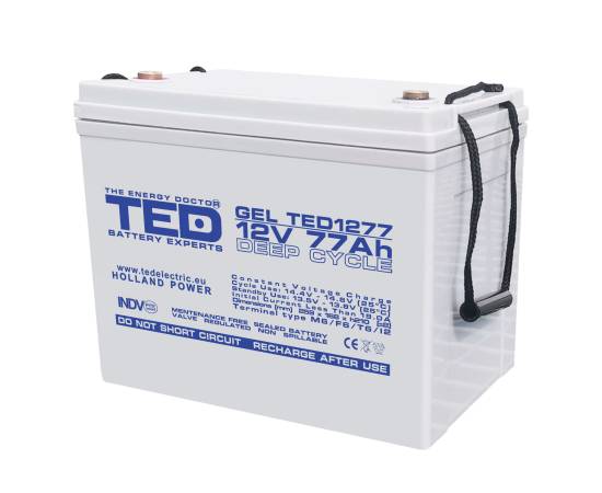 Acumulator agm vrla 12v 77a gel deep cycle 260mm x 167mm x h 210mm m6 ted battery expert holland ted003409 (1)