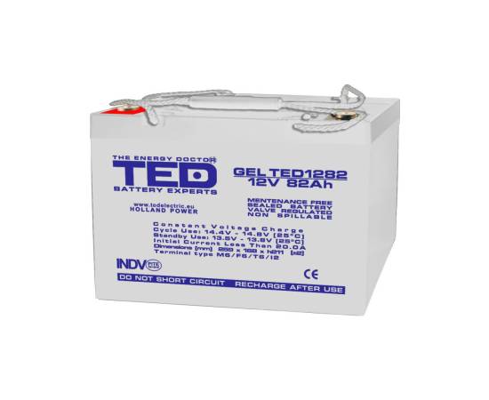 Acumulator agm vrla 12v 82a gel deep cycle 259mm x 168mm x h 211mm m6 ted battery expert holland ted003478 (1)