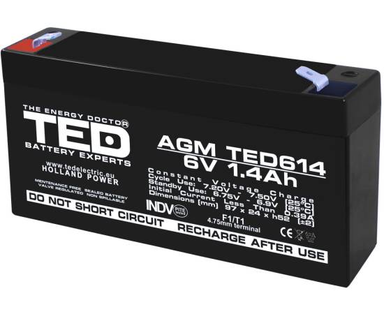 Acumulator agm vrla 6v 1,4a dimensiuni 97mm x 25mm x h 54mm f1 ted battery expert holland ted002839 (40)