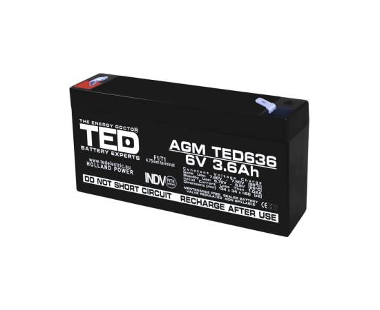 Acumulator agm vrla 6v 3,6a dimensiuni 133mm x 34mm x h 59mm f1 ted battery expert holland ted002891 (20)