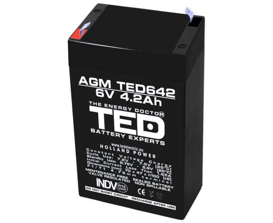 Acumulator agm vrla 6v 4,2a dimensiuni 70mm x 48mm x h 101mm f1 ted battery expert holland ted002914 (20)