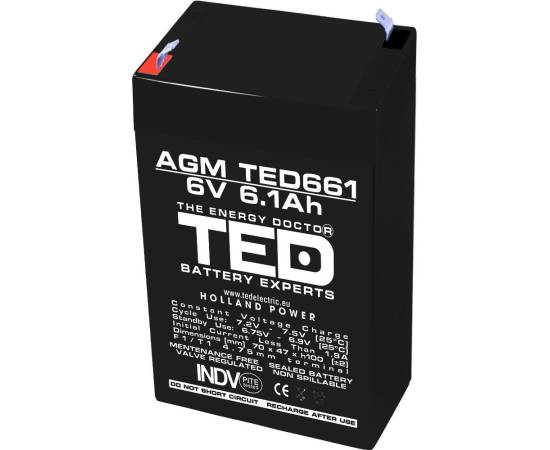 Acumulator agm vrla 6v 6,1a dimensiuni 70mm x 48mm x h 101mm f1 ted battery expert holland ted002938 (20)