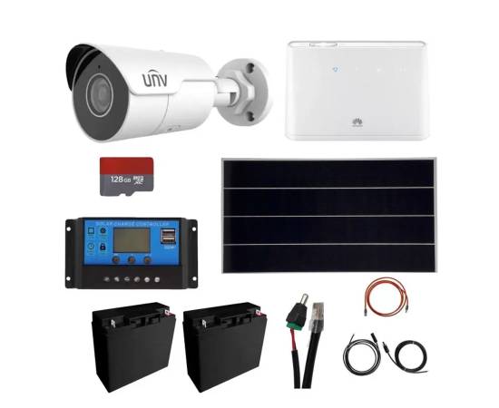 Kit supraveghere panou solar 170w, camera 4mp ip poe starlight unv ir 50m cu card de 128gb, acumulatori 12v, accesorii, router wireless huawei 4g