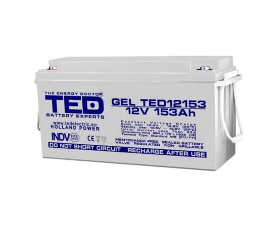 Acumulator agm vrla 12v 153a gel deep cycle 483mm x 170mm x h 240mm m8 ted battery expert holland ted003515 (1)
