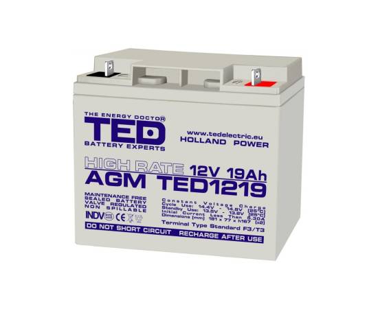 Acumulator agm vrla 12v 19a high rate 181mm x 76mm x h 167mm f3 ted battery expert holland ted002815 (2)