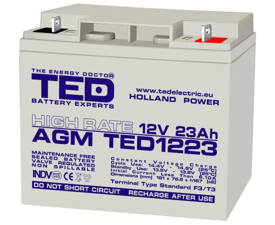 Acumulator agm vrla 12v 23a high rate 181mm x 76mm x h 167mm f3 ted battery expert holland ted003348 (2)