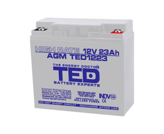 Acumulator agm vrla 12v 23a high rate 181mm x 76mm x h 167mm m5 ted battery expert holland ted003362 (2)