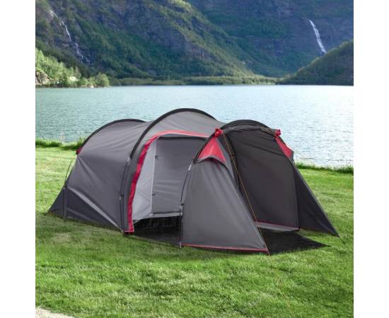 Cort camping, 2 persoane, impermeabil, cu vestibul, gri, 426x206x154 cm, 9 image