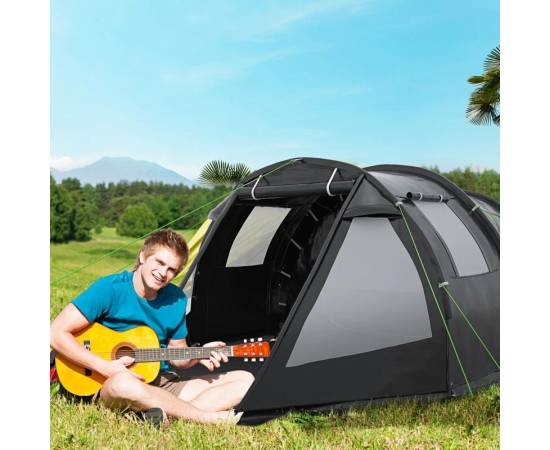 Cort camping, 3-4 persoane, impermeabil, cu vestibul, negru, 475x264x172 cm, 10 image
