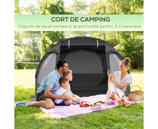 Cort camping, 3-4 persoane, impermeabil, cu vestibul, negru, 475x264x172 cm, 8 image