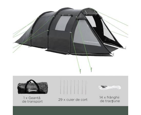 Cort camping, 3-4 persoane, impermeabil, cu vestibul, negru, 475x264x172 cm, 5 image