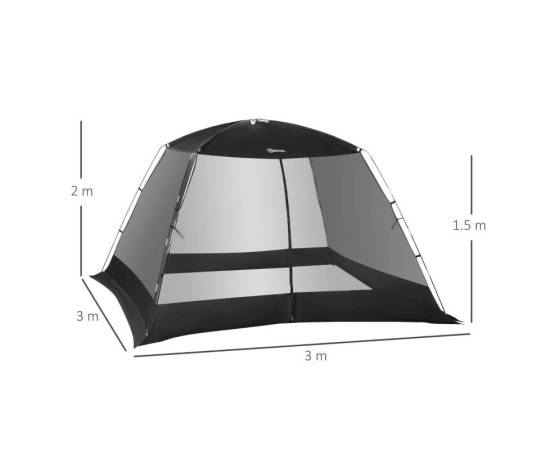Cort camping/plaja, plasa, 4-6 persoane, cu geanta, negru, 300x300x200 cm, 8 image