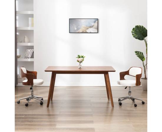 Scaun de birou pivotant, alb, lemn curbat și piele ecologică