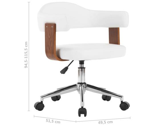 Scaun de birou pivotant, alb, lemn curbat și piele ecologică, 7 image