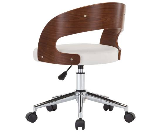 Scaun de birou pivotant, alb, lemn curbat și piele ecologică, 5 image