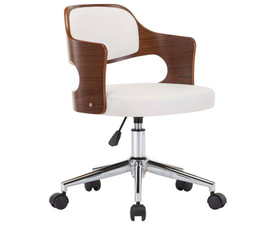 Scaun de birou pivotant, alb, lemn curbat și piele ecologică, 2 image