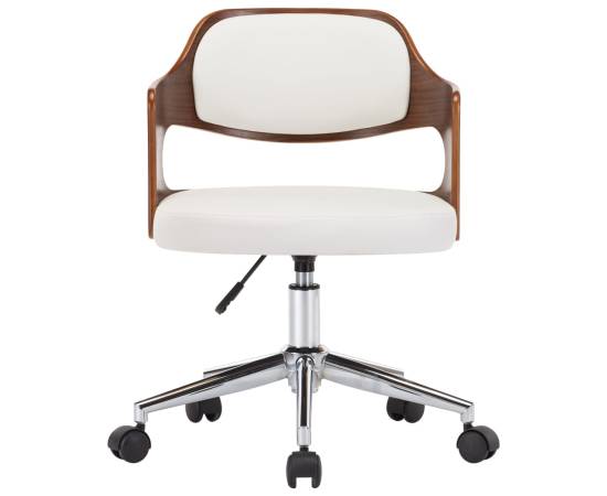 Scaun de birou pivotant, alb, lemn curbat și piele ecologică, 3 image