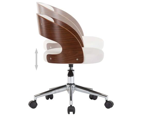 Scaun de birou pivotant, alb, lemn curbat și piele ecologică, 6 image