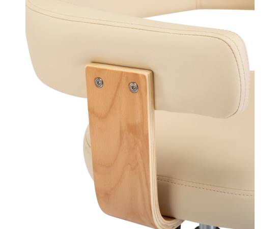 Scaun de birou pivotant, crem, lemn curbat și piele ecologică, 6 image