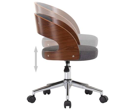 Scaun de birou pivotant, gri, lemn curbat și material textil, 6 image