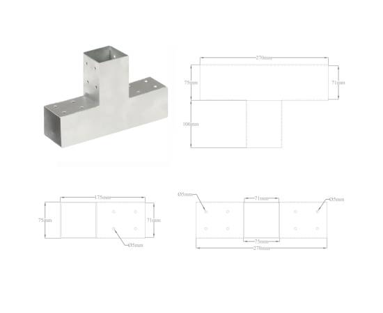 Conector de grindă, formă t, 71 x 71 mm, metal galvanizat, 7 image