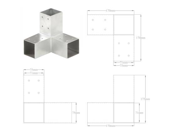 Conector de grindă, formă y, 71 x 71 mm, metal galvanizat, 6 image