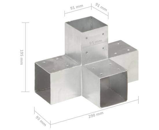 Conectori de grindă, formă x, 4 buc, 91x91 mm, metal galvanizat, 7 image