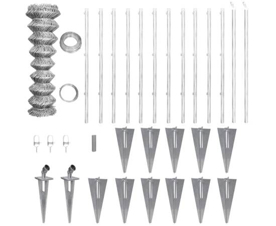 Gard din plasă cu stâlpi și țăruși, 25x1,25 m, oțel galvanizat