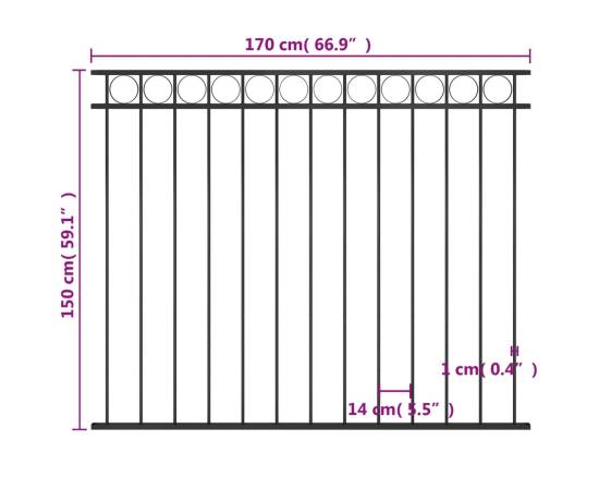 Panou de gard, negru, 1,7 x 1,5 m, oțel, 4 image