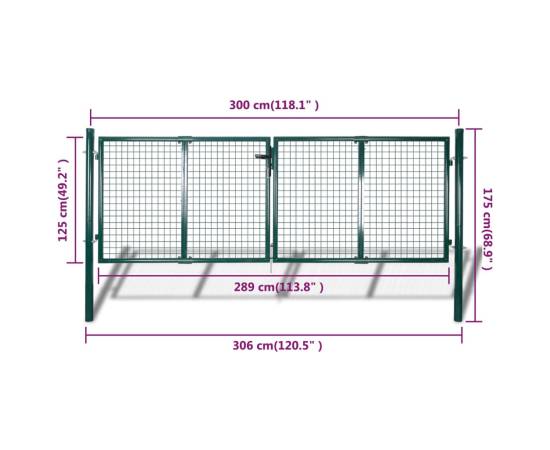 Poartă de gard din oțel, verde, 306 x 175 cm, 9 image