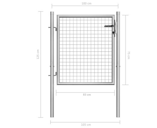 Poartă de grădină, argintiu, 105 x 125 cm, oțel galvanizat, 5 image