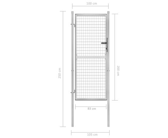 Poartă de grădină, argintiu, 105 x 250 cm, oțel galvanizat, 5 image