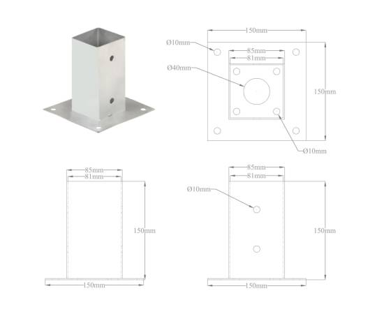 Suporți stâlp, 4 buc., metal galvanizat, 81 mm, 9 image