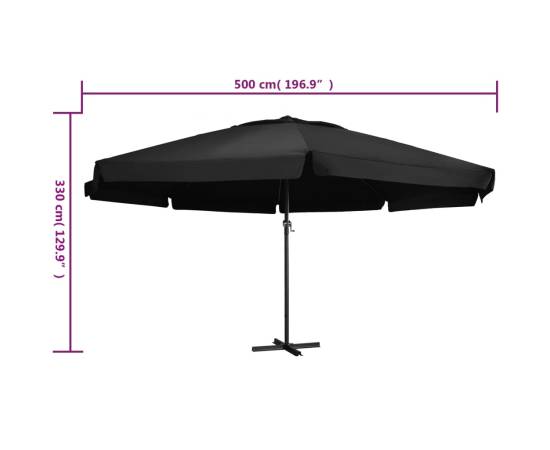 Umbrelă de soare exterior cu stâlp aluminiu, negru, 600 cm, 6 image
