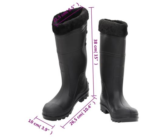 Cizme de ploaie cu șosete detașabile, negru, mărime 39, pvc, 9 image
