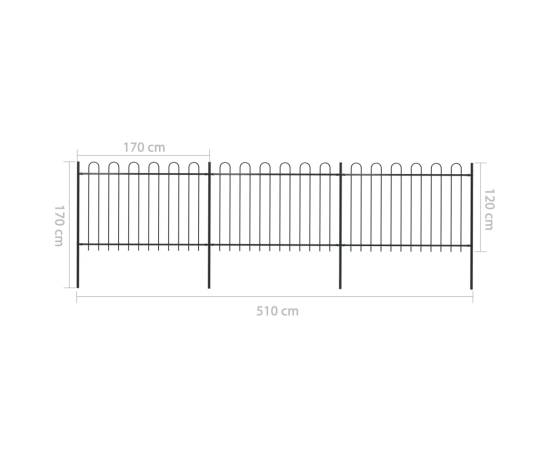 Gard de grădină cu vârf curbat, negru, 5,1 m, oțel, 5 image