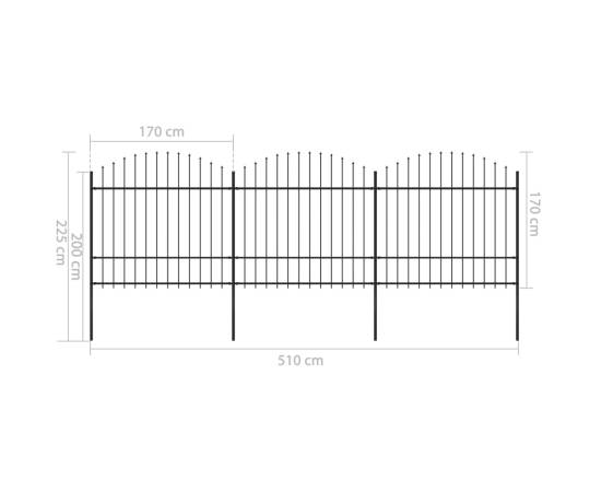 Gard de grădină cu vârf suliță, negru, 5,1 m, oțel, 5 image