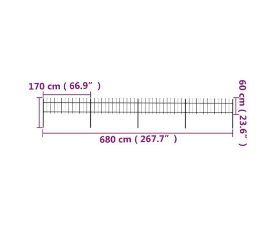 Gard de grădină cu vârf suliță, negru, 6,8 m, oțel, 5 image