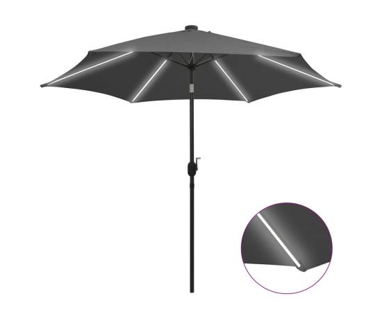Umbrelă de soare cu led și stâlp aluminiu, antracit, 300 cm