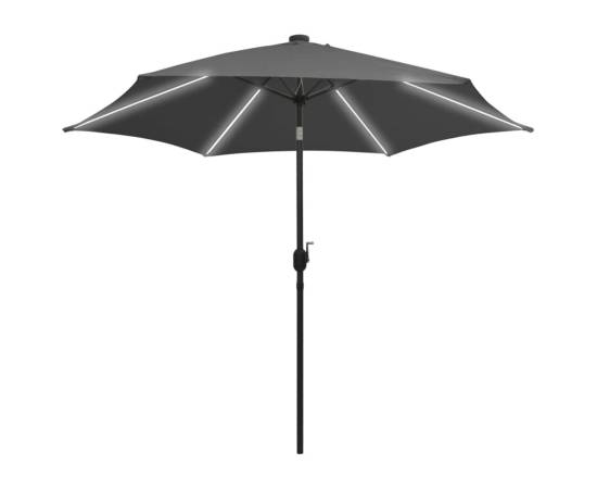 Umbrelă de soare cu led și stâlp aluminiu, antracit, 300 cm, 2 image