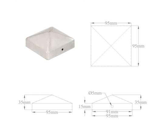 Capace stâlpi de gard piramidă 6 buc. metal galvanizat 91x91 mm, 9 image